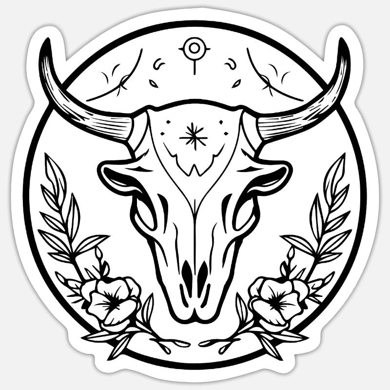Kuh Schädel Boho Sticker Größe S (10 x 10 cm)