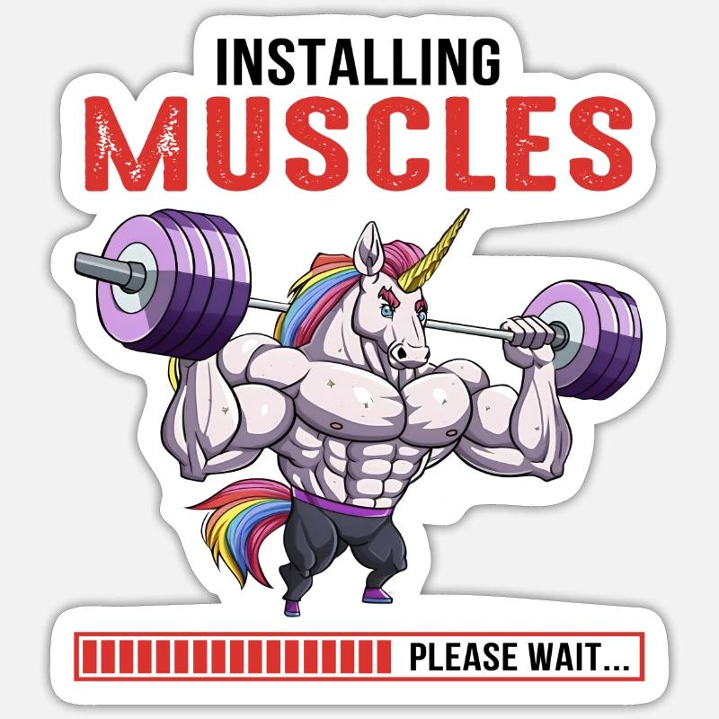 Installing Muscles Please Wait - Sticker size S (10 x 10 cm) - white matte