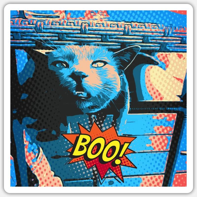Crazy Cat Retro Style - Sticker Größe S (10 x 10 cm) - Mattweiß
