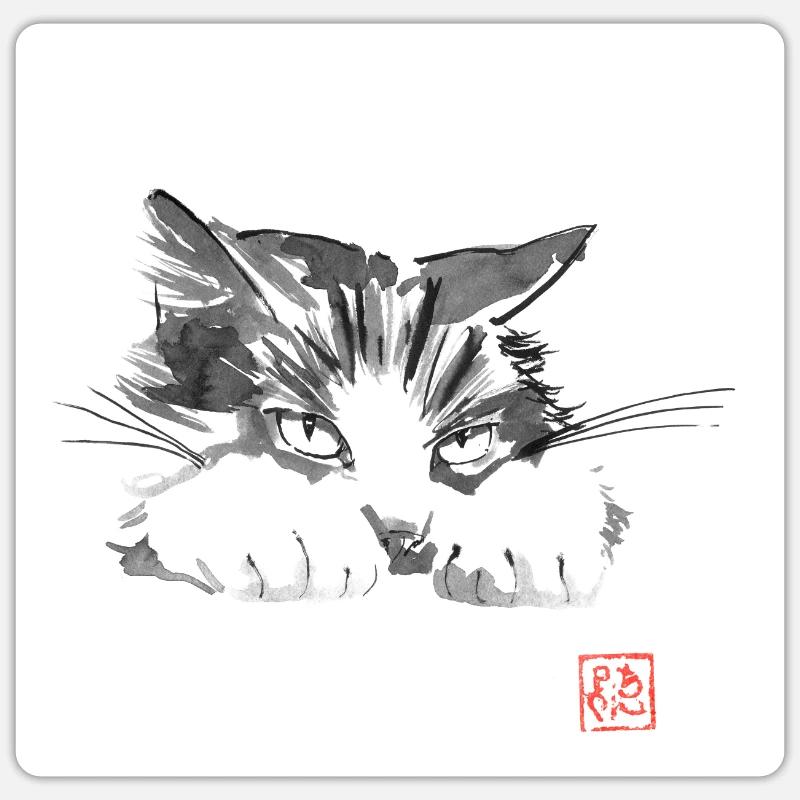 boudeur cat - Sticker taille S (10 x 10 cm) - blanc mat