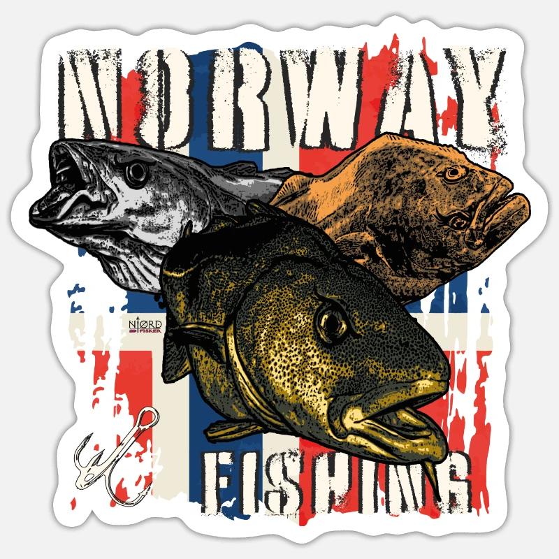 NORVÈGE Pêche Sticker taille S (10 x 10 cm)