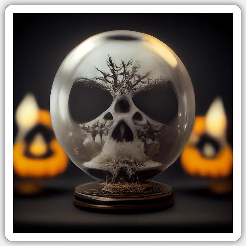 Crackled skull snow globe - Sticker size S (10 x 10 cm) - white matte