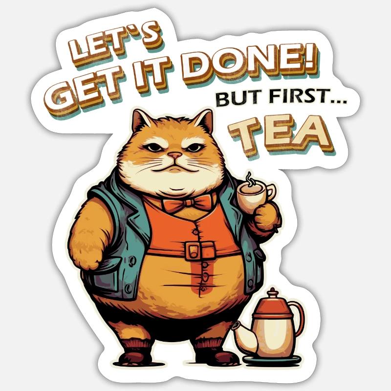 Let´s get it done Cat Tea Sticker size S (10 x 10 cm)
