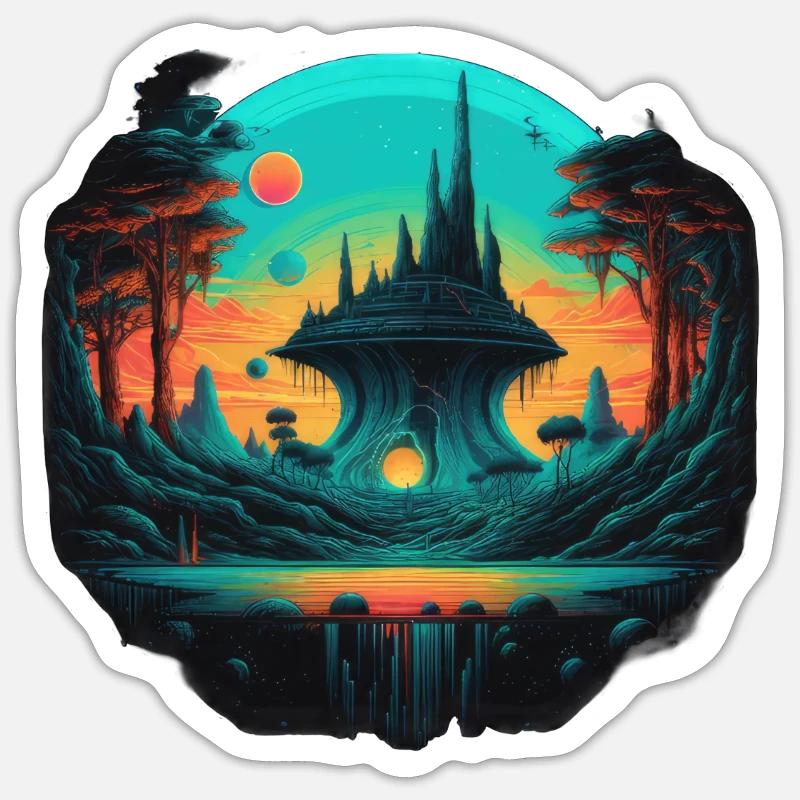 Futuristic life on planets - Sticker size S (10 x 10 cm) - white matte