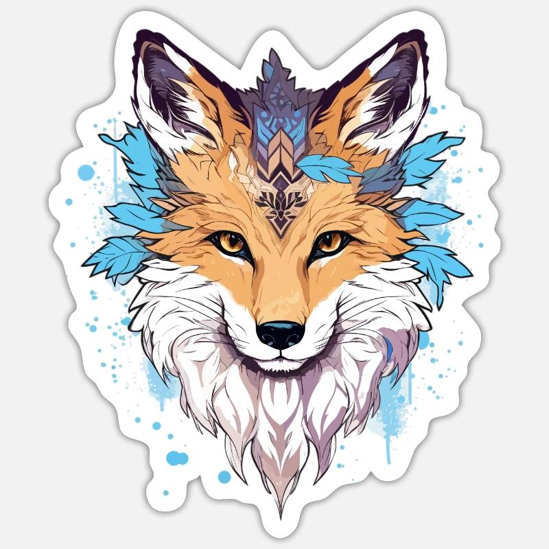 Fuchs mit Federn Boho - Sticker Größe S (10 x 10 cm) - Mattweiß