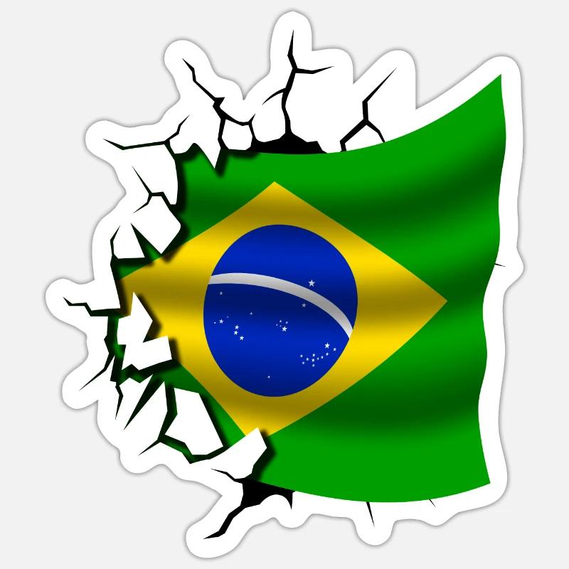 Drapeau du Brésil - Brésil - Drapeau Broken Design Sticker taille S (10 x 10 cm)