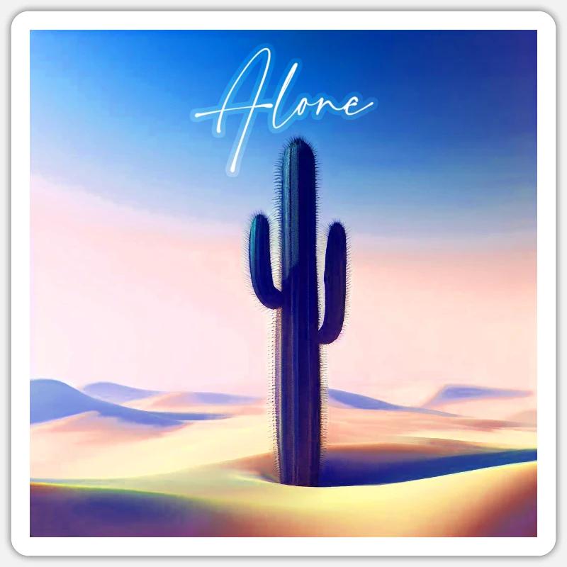 Alone cactus - Sticker taille S (10 x 10 cm) - blanc mat