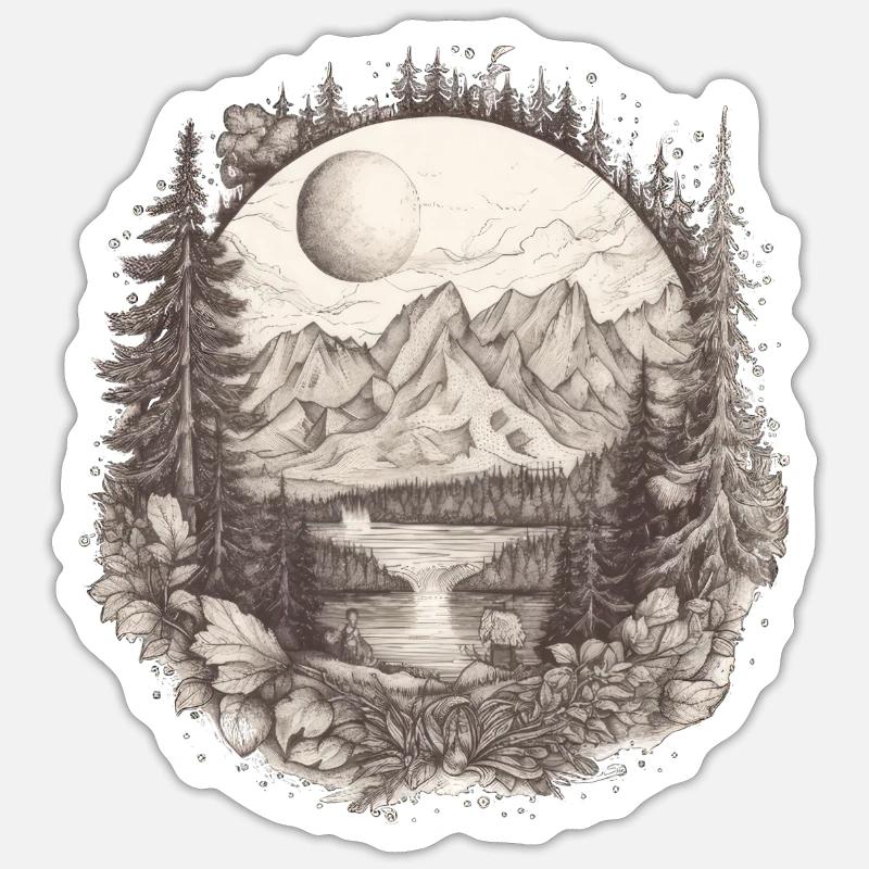 Nature Aventure Randonnée Camping Design - Sticker taille S (10 x 10 cm) - blanc mat