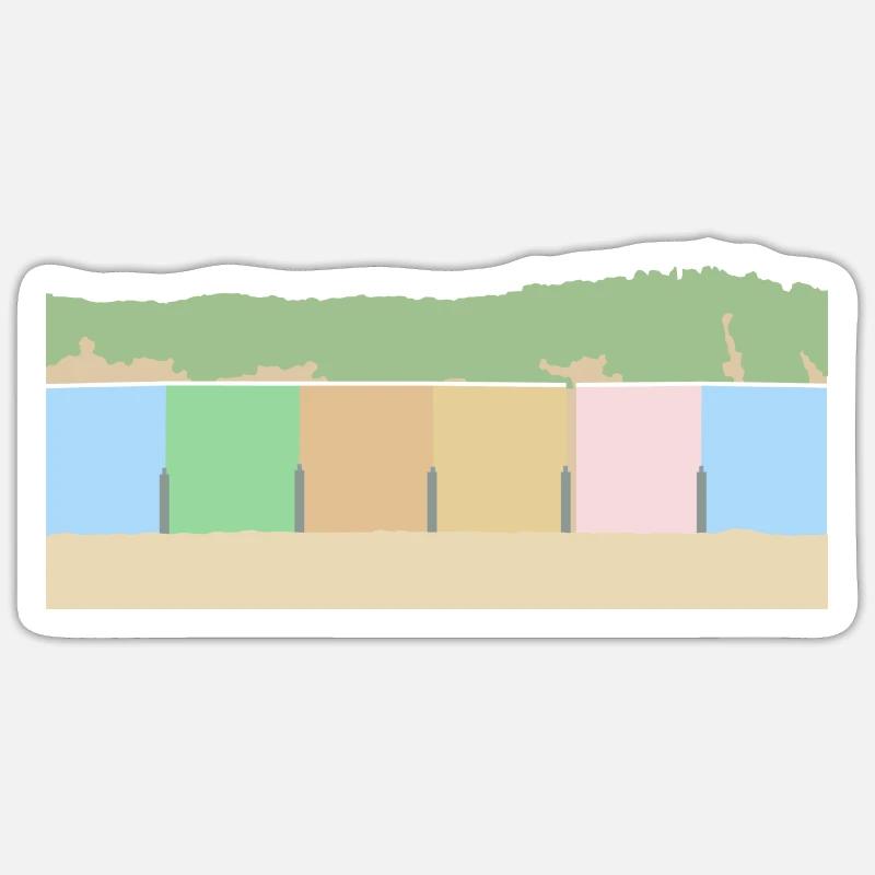 Strandhäuser mit Dünen - Sticker Größe S (10 x 10 cm) - Mattweiß