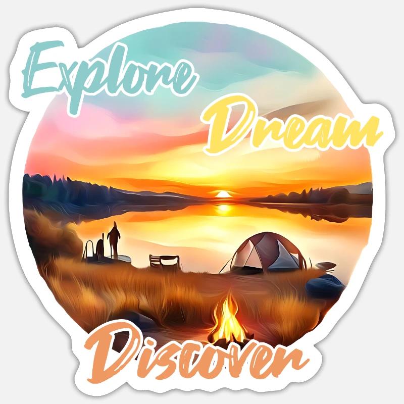 Camping Abenteuer Explore Dream Discover Sticker Größe S (10 x 10 cm)