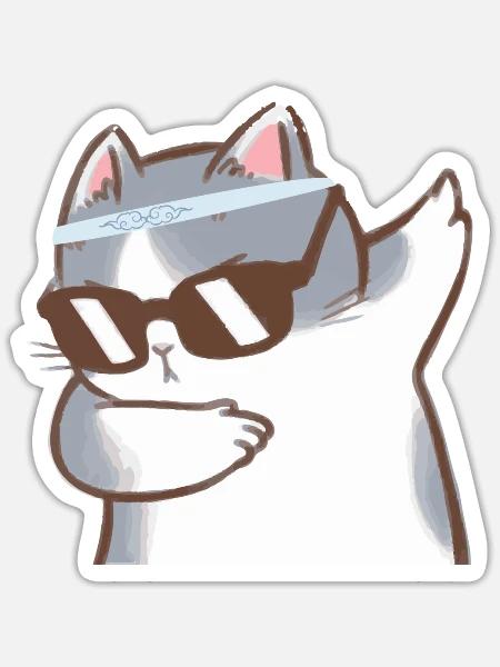 Katze mit Dab - Sticker Größe S (10 x 10 cm) - Mattweiß