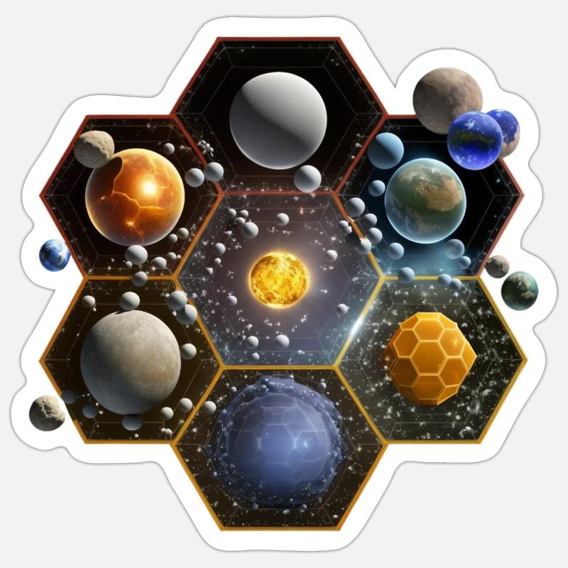 Système solaire hexagonal - Sticker taille S (10 x 10 cm) - blanc mat