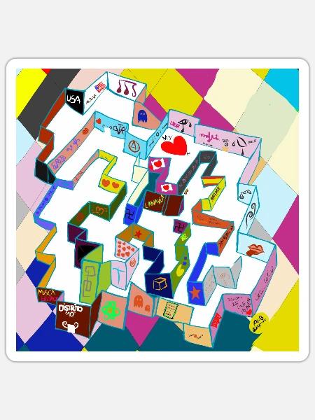 Altes mehrfarbiges Labyrinth v4.00 - Sticker Größe S (10 x 10 cm) - Mattweiß