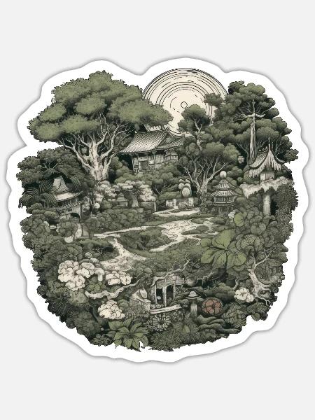 Bonsai - Japanischer Garten - Sticker Größe S (10 x 10 cm) - Mattweiß