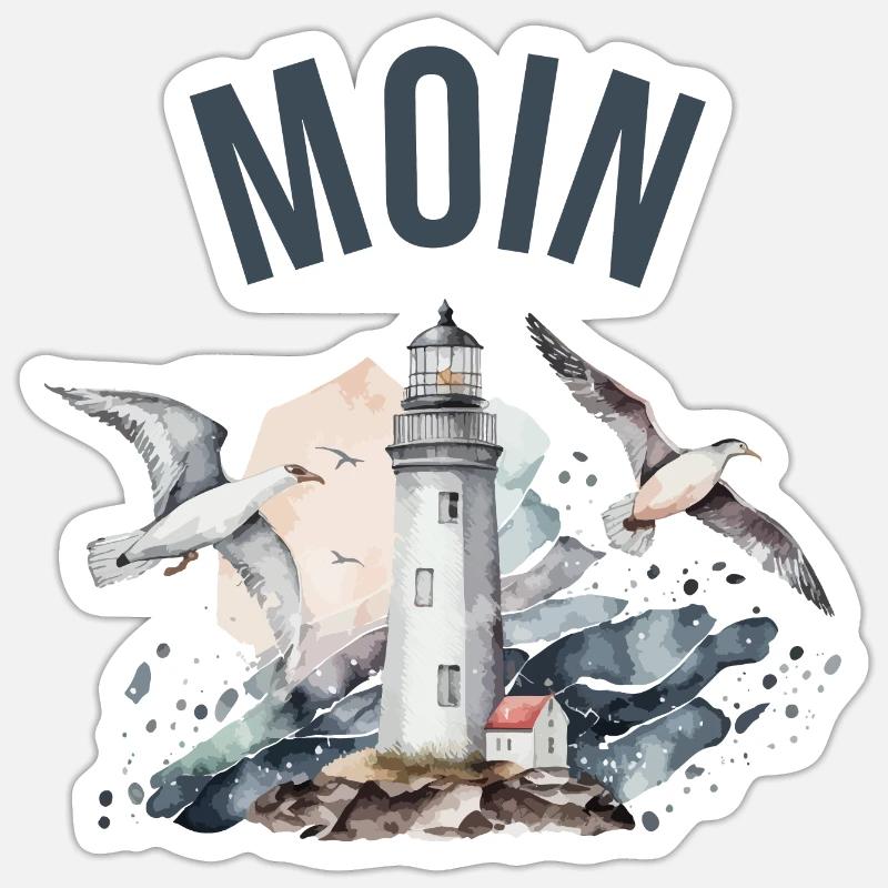 Moin (with lighthouse and seagulls) - Sticker size S (10 x 10 cm) - white matte