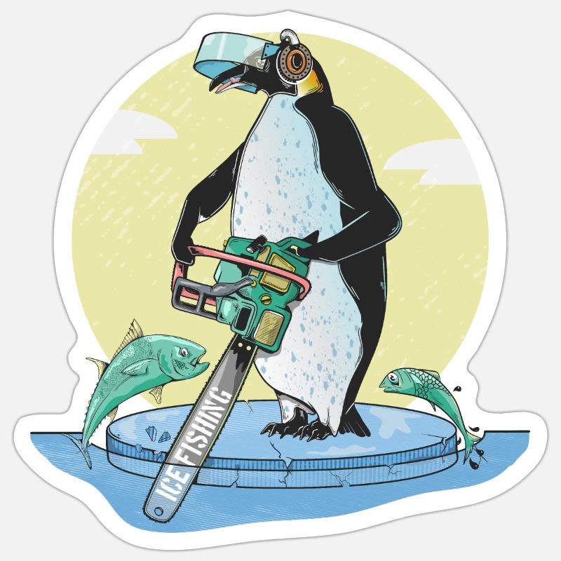 Pêche blanche aux pingouins - Sticker taille S (10 x 10 cm) - blanc mat