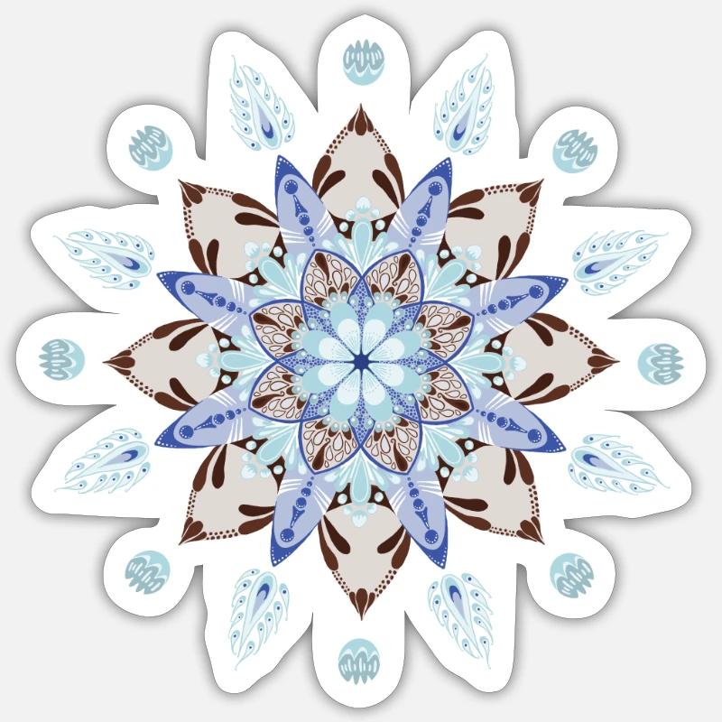 Mandala floral dans des tons de glace bleue - Sticker taille S (10 x 10 cm) - blanc mat