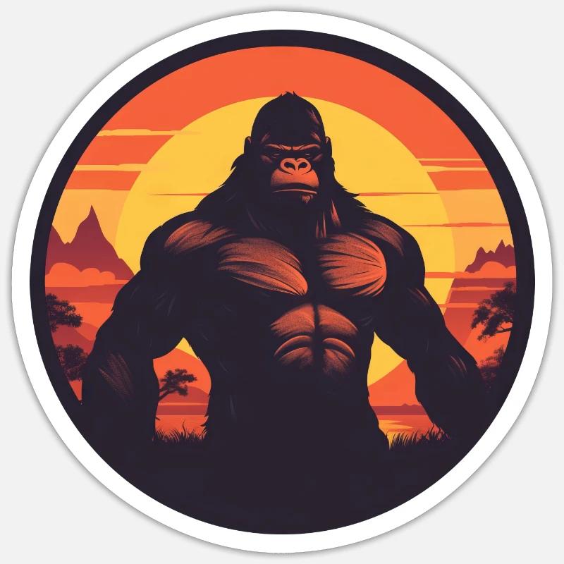 Conception forte de Gorilla Sunset - Sticker taille S (10 x 10 cm) - blanc mat