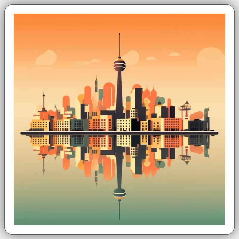 Dusseldorf Skyline Sunset - Sticker size S (10 x 10 cm) - white matte