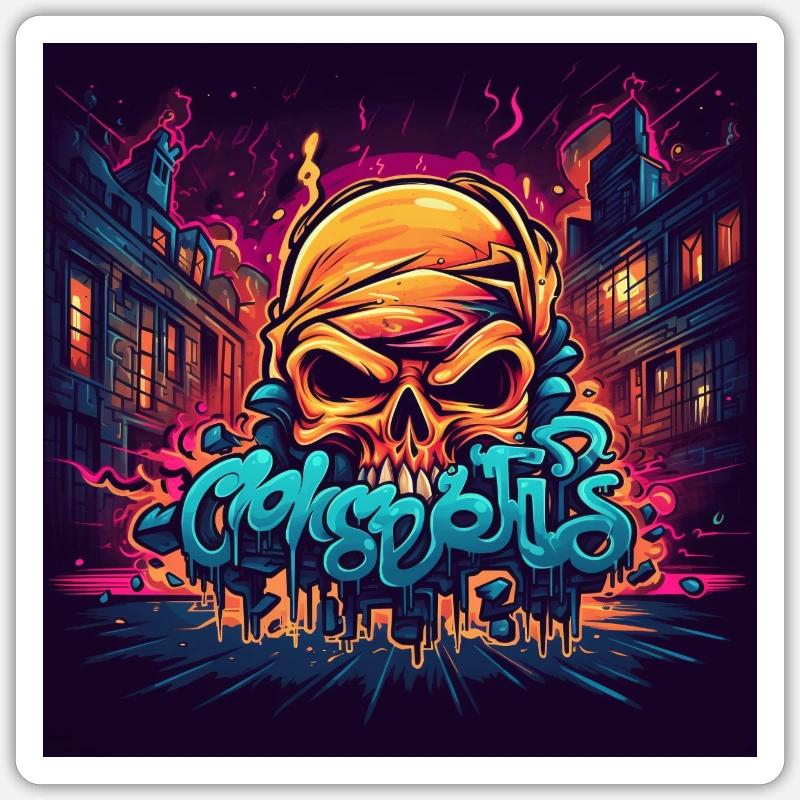 Graffiti Crâne - Sticker taille S (10 x 10 cm) - blanc mat