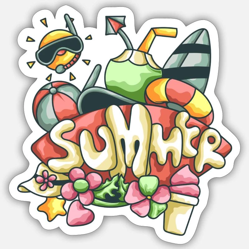 Vacances d’été Plage Mer - Sticker taille S (10 x 10 cm) - blanc mat