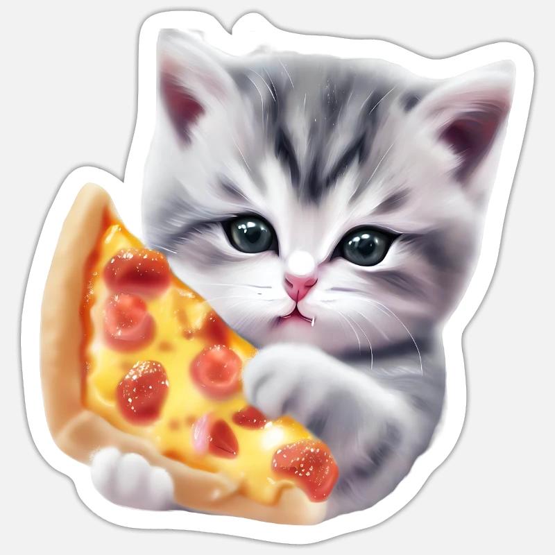 Pizza Katze - Sticker Größe S (10 x 10 cm) - Mattweiß