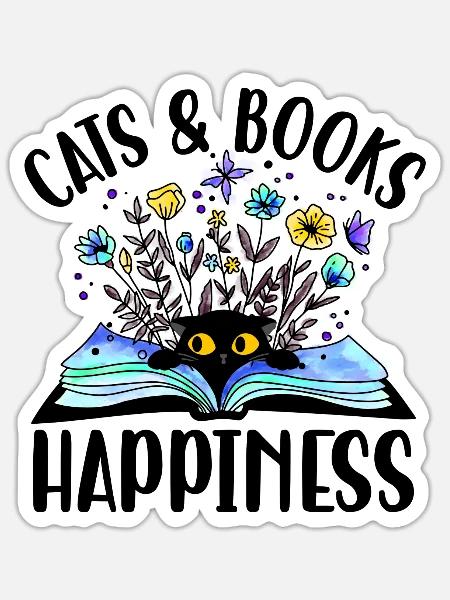 Katzen und Bücher lesen - Sticker Größe S (10 x 10 cm) - Mattweiß