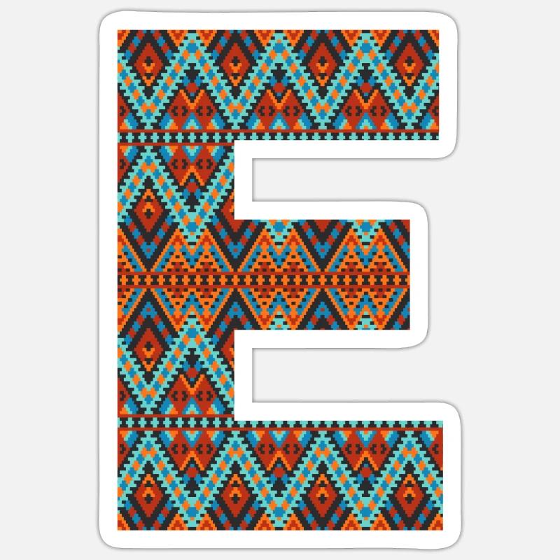 Buchstabe E-Boho-Design, buntes Monogramm - Sticker Größe S (10 x 10 cm) - Mattweiß