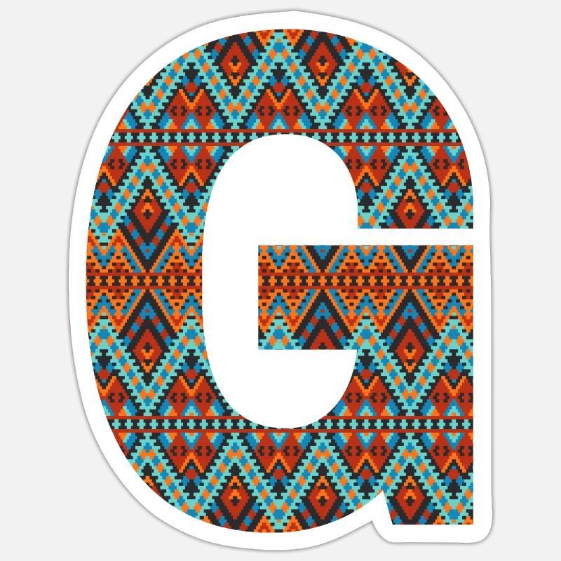 Buchstabe G- Boho-Design, Buntes Monogramm - Sticker Größe S (10 x 10 cm) - Mattweiß