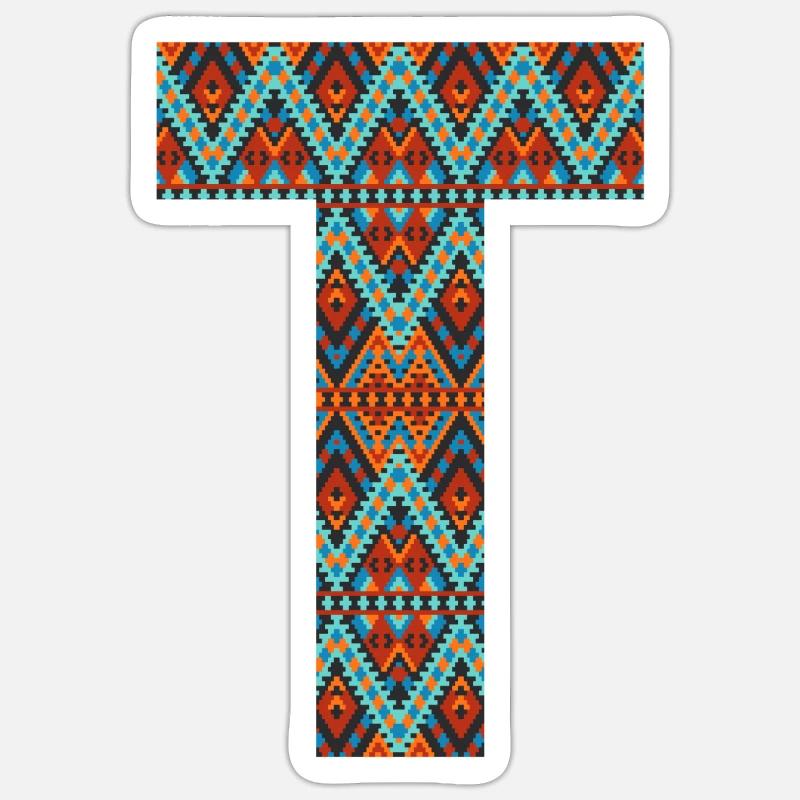 Buchstabe T-Boho-Design, buntes Monogramm - Sticker Größe S (10 x 10 cm) - Mattweiß