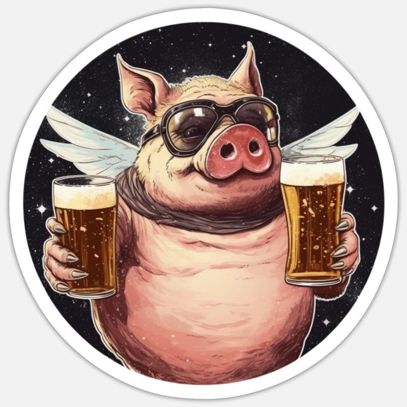 Fliegendes Schwein mit Bier - Sticker Größe S (10 x 10 cm) - Mattweiß