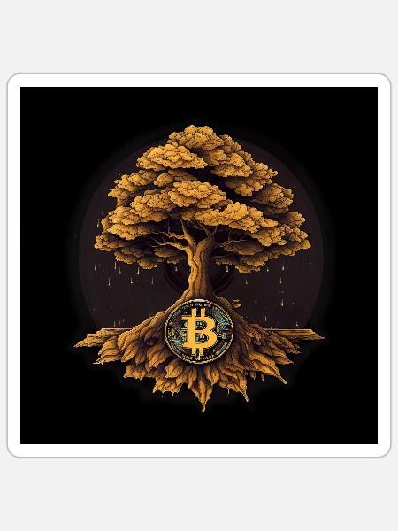 Bitcoin Baum Wachstum - Sticker Größe S (10 x 10 cm) - Mattweiß