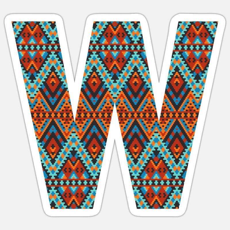 Buchstabe W- Boho-Design, Buntes Monogramm - Sticker Größe S (10 x 10 cm) - Mattweiß