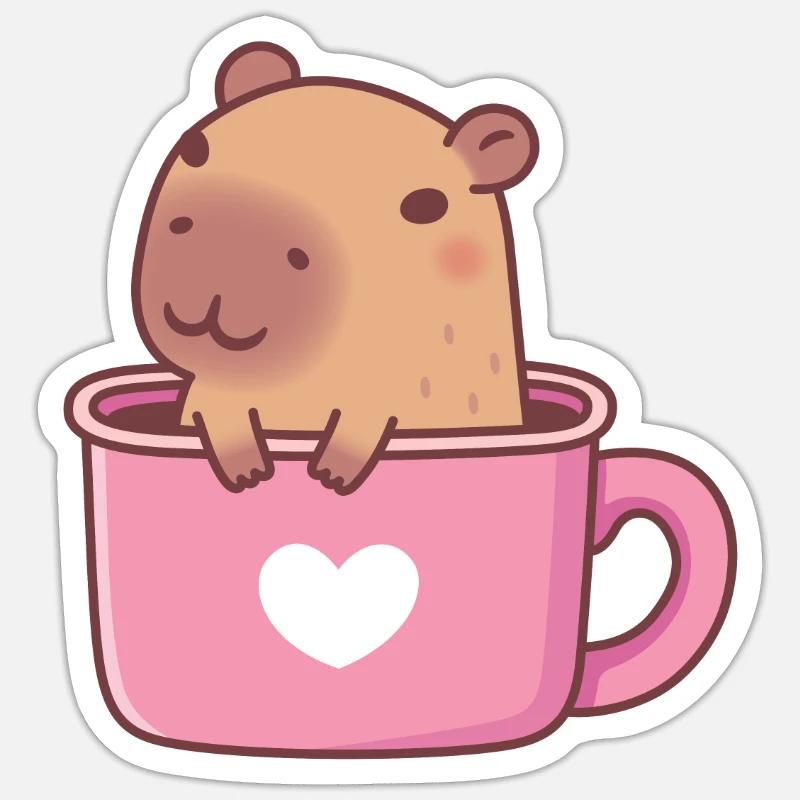 Süßes Capybara in einer Tasse - Sticker Größe S (10 x 10 cm) - Mattweiß