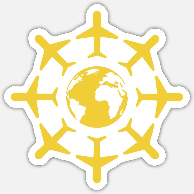 Globe with airplanes - Sticker size S (10 x 10 cm) - white matte