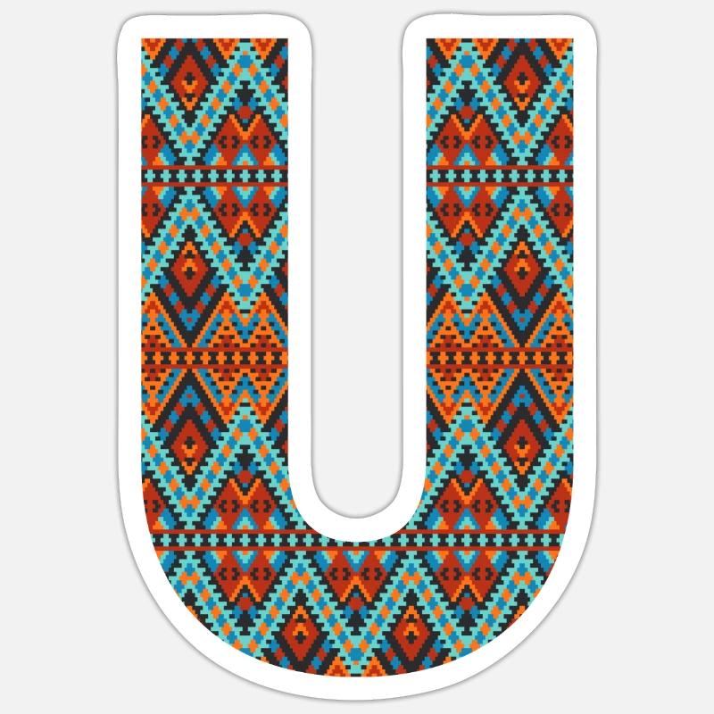Buchstabe U-Boho-Design, Buntes Monogramm - Sticker Größe S (10 x 10 cm) - Mattweiß