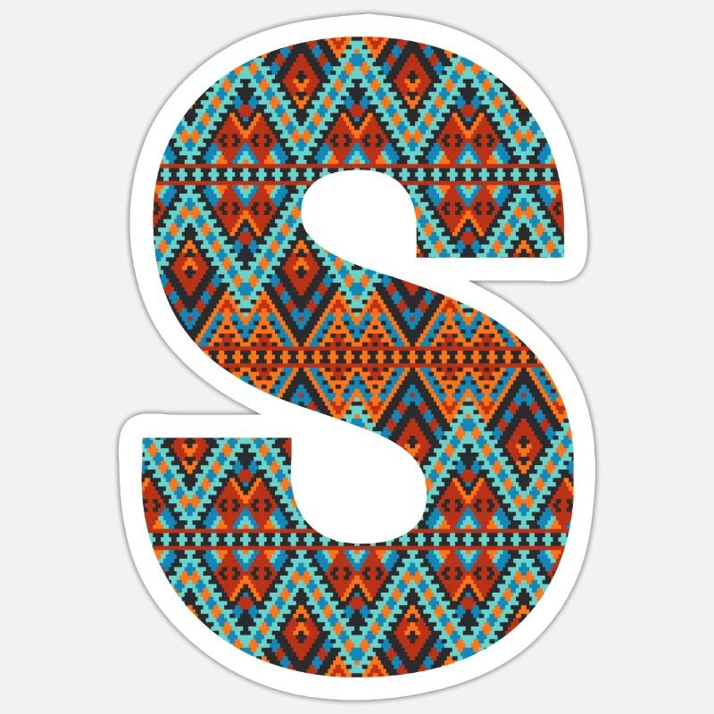 Lettera S- disegno boho, monogramma colorato - Sticker formato S (10 x 10 cm) - bianco opaco