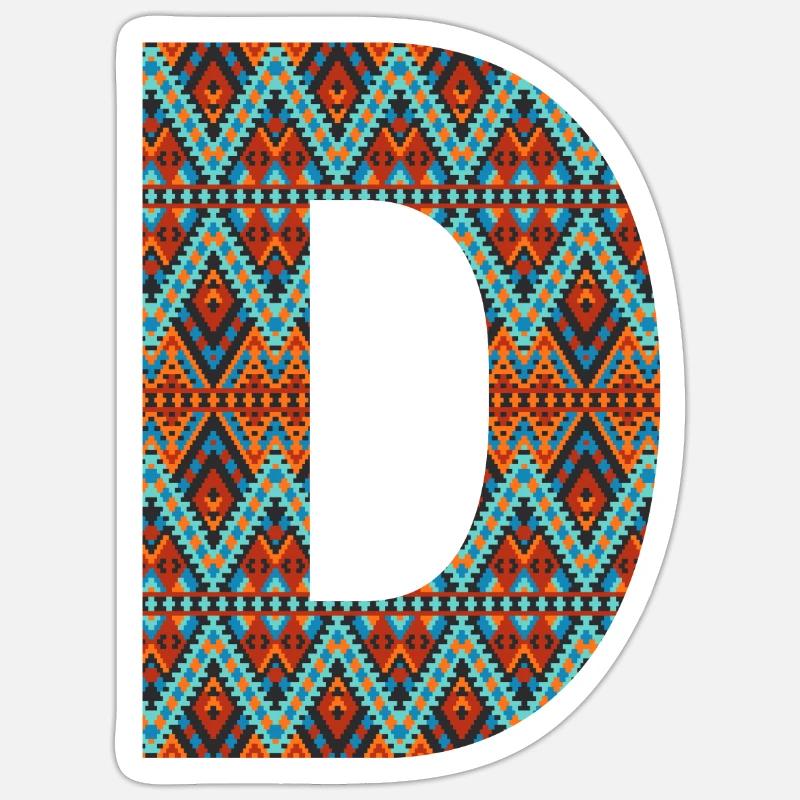 Buchstabe D- Boho-Design, Buntes Monogramm Sticker Größe S (10 x 10 cm)
