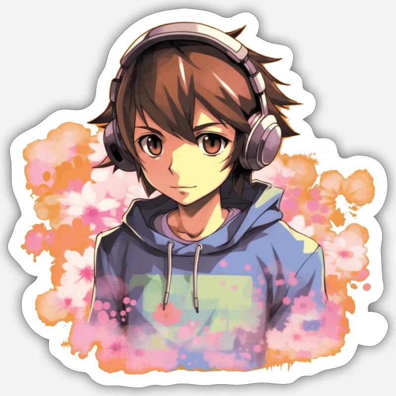 Garçon d’anime - Sticker taille S (10 x 10 cm) - blanc mat