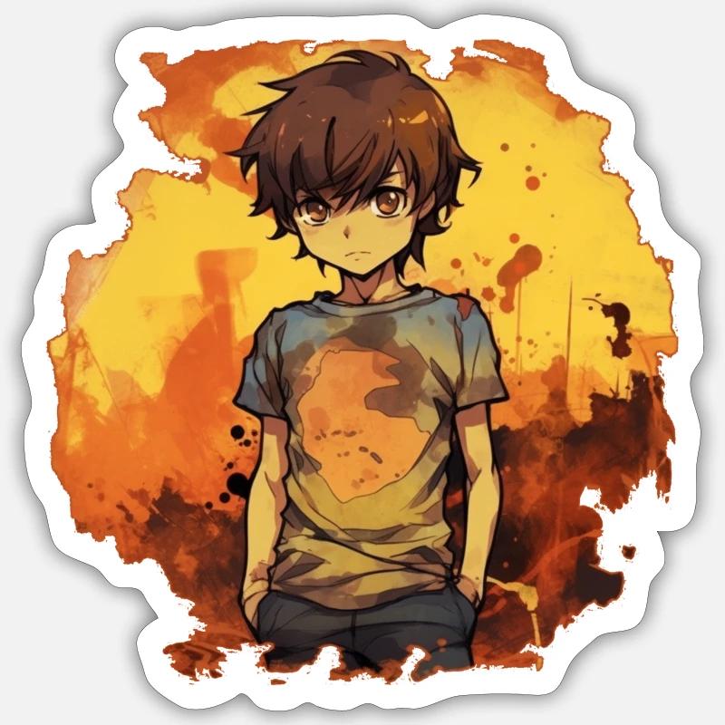 Garçon d’anime - Sticker taille S (10 x 10 cm) - blanc mat