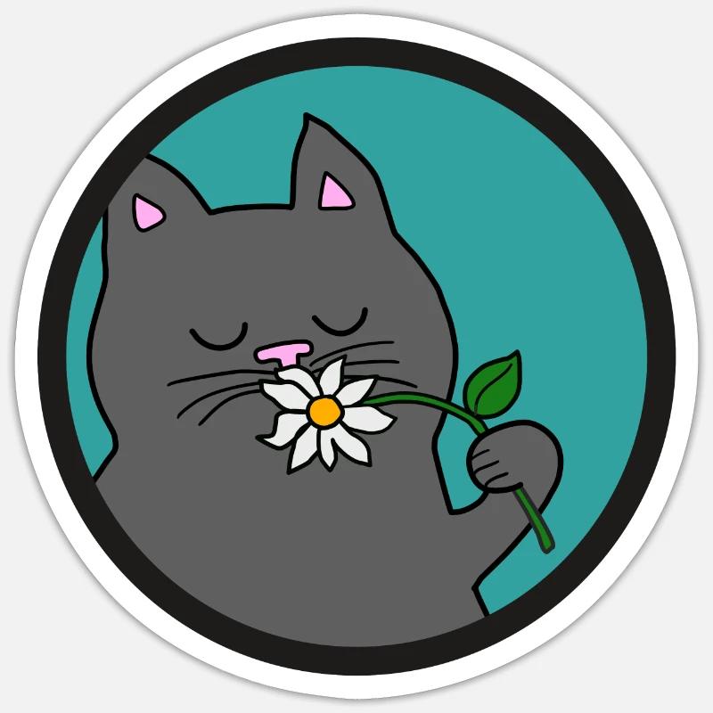 Chat gris d’été - Sticker taille S (10 x 10 cm) - blanc mat