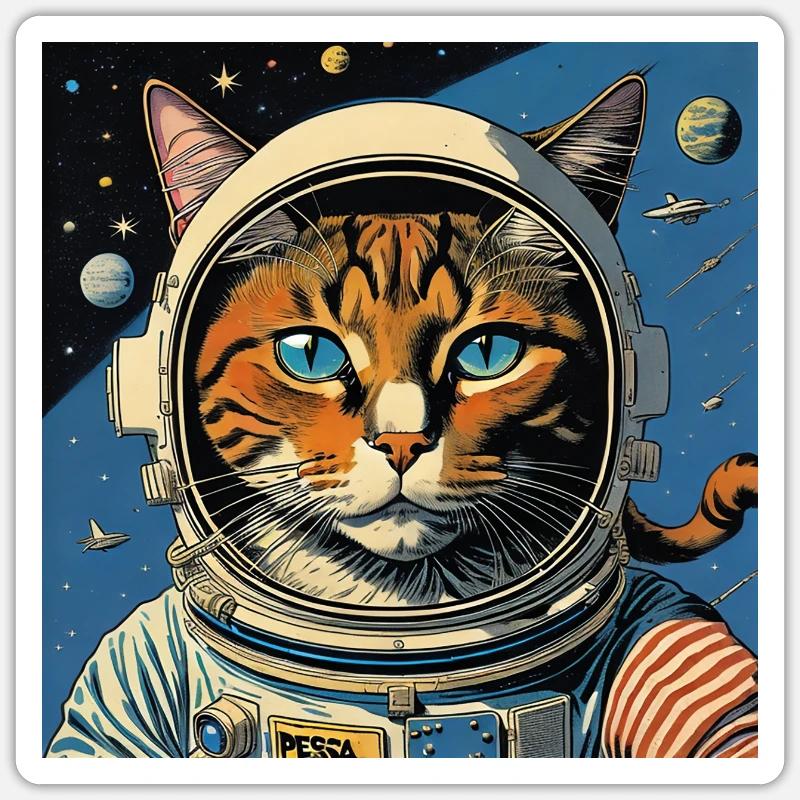 Spacecat Comicstyle - Sticker Größe S (10 x 10 cm) - Mattweiß