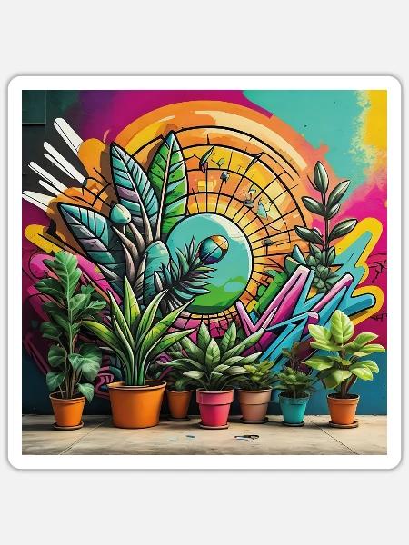 Plants 3D Grafitti - Sticker Größe S (10 x 10 cm) - Mattweiß