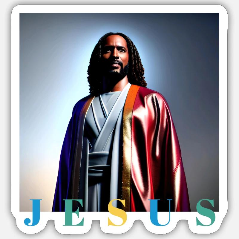 Portrait de Jésus arc-en-ciel - Sticker taille S (10 x 10 cm) - blanc mat