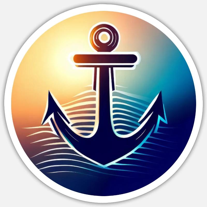 Anchor Sunset Round - Sticker taille S (10 x 10 cm) - blanc mat