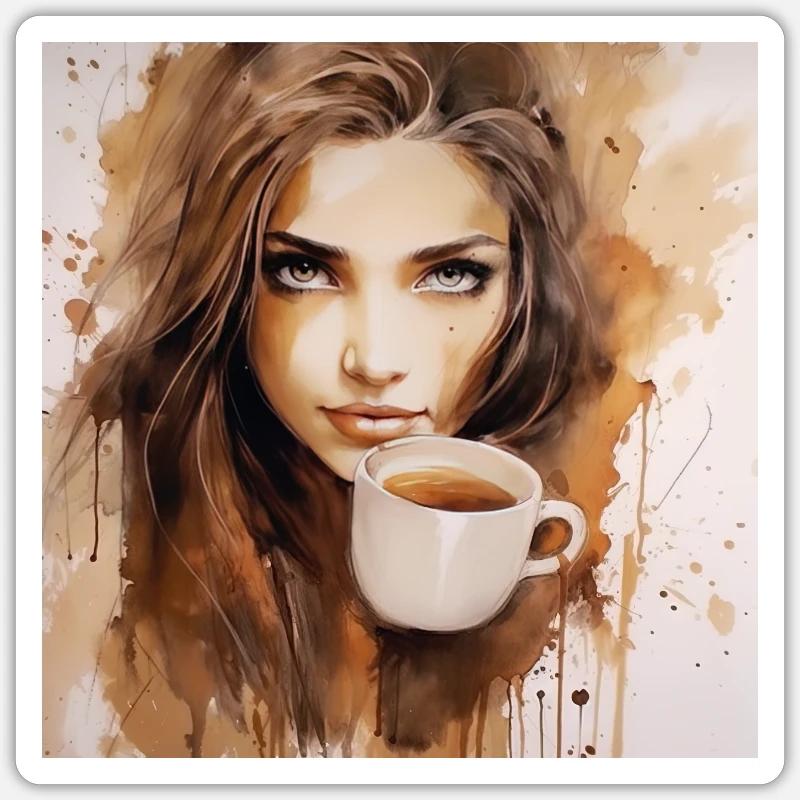 Aroma-Serenade: Schönes braunes Aquarell eines Sticker Größe S (10 x 10 cm)