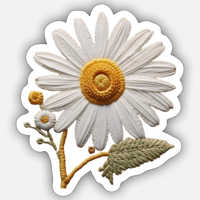 Gesticktes Gänseblümchen - Sticker Größe S (10 x 10 cm) - Mattweiß