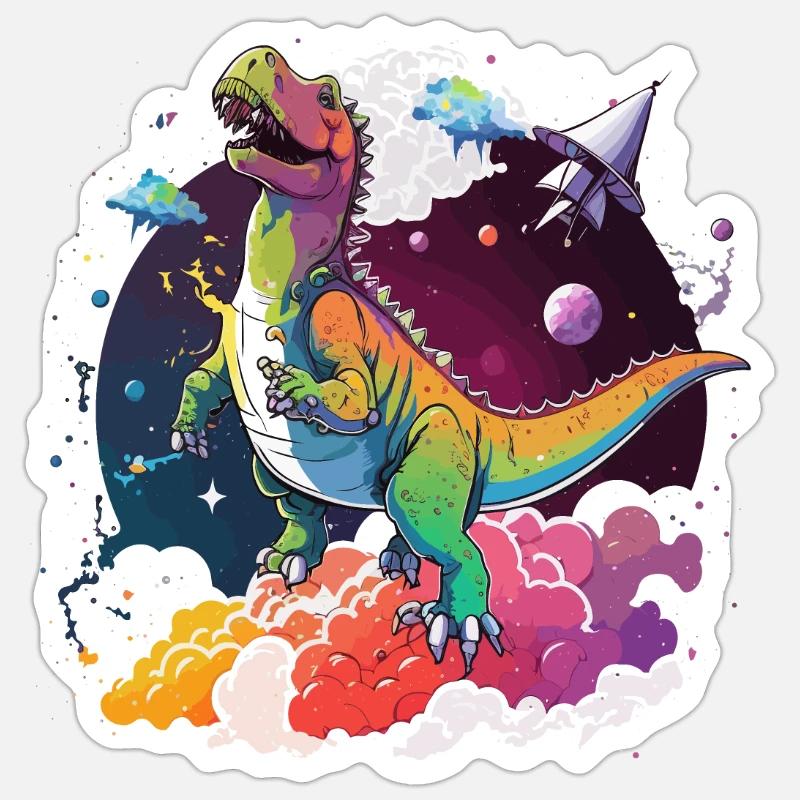 Interstellarer Dino - Sticker Größe S (10 x 10 cm) - Mattweiß