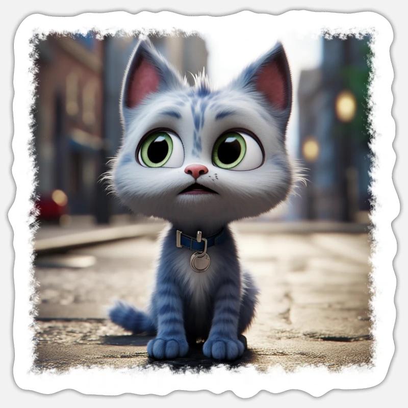 chat mignon - Sticker taille S (10 x 10 cm) - blanc mat