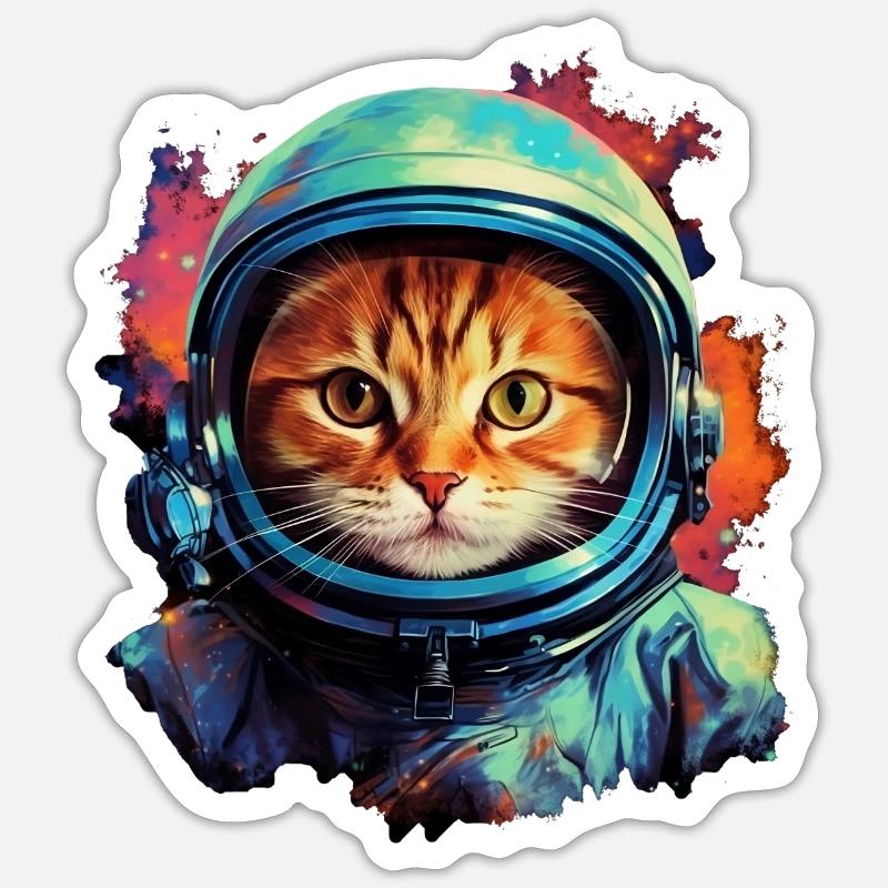 Spacecat - Sticker taille S (10 x 10 cm) - blanc mat